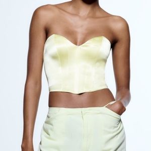 Zara lime green satin crop top corset Sz M